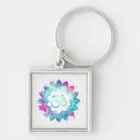 *~* OM AUM Symbol Lotus Lily  Watercolor  Mandala Keychain