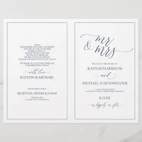 Wedding Programs Elegant Skinny Script Navy Blue