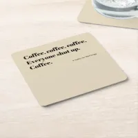 Coffee Haiku for Mornings black Typography Square Paper Coaster