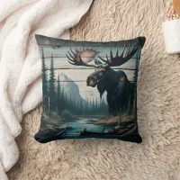 Majestic Moose in Serene Forest Landscape Throw Pillow