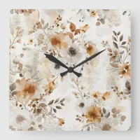 Cozy Autumn Floral Botanical Print  Square Wall Clock