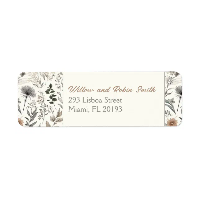 Botanical Sketch Wildflower Boho Return Address Label