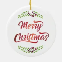 Merry Christmas Laurels Red ID293 Ceramic Ornament