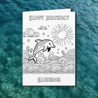 Dolphin in the Waves | Kid's Coloring Birthday Card