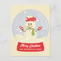 Teal Merry Christmas snowglobe illustration photo Holiday Postcard
