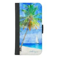 Tropical Watercolor Island Beach Palm Sailboat iPhone 8/7 Plus Wallet Case