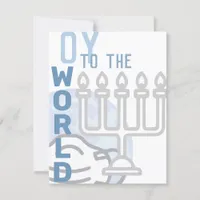 Oy To The World Funny Happy Hanukkah Blue Menorah Holiday Card