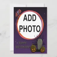 Bat, Jack o' Lanterns, Tombstone, Add Photo Frame Invitation