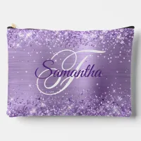 Glittery Light Purple Foil Fancy Monogram Accessory Pouch