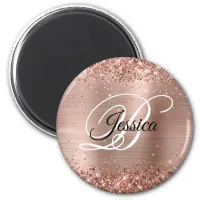 Faux Shiny Rose Gold Glitter Foil Monogram Magnet