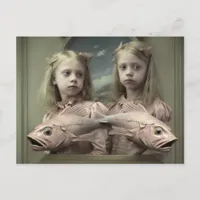 Twins With Pink Fish Horror Postcard