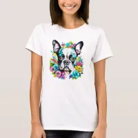 Ai Boston Terrier surrounded by Flowers T-Shirt