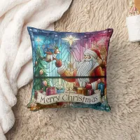 Santa with gifts and a reindeer throw pillow