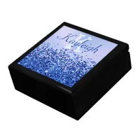 Simple Blue Brushed Metal and Glitter Monogram | Gift Box