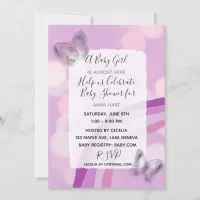 Purple Rainbow and Butterflies Girl's Baby Shower Invitation