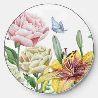 Pretty Watercolor Floral Garden and Butterfly Wireless Charger