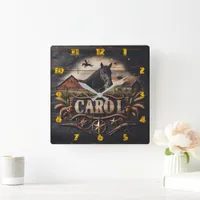 Western-Themed Artwork With Horse and Barn Square Wall Clock