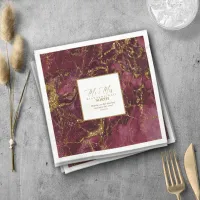 Marble Glitter Wedding Burgundy Gold V2 ID644 Napkins