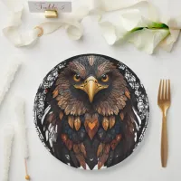 Mosaic Eagle Portrait Round Pillow Paper Plates