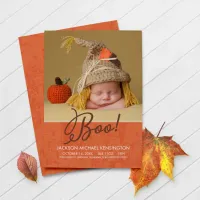 Cute Halloween Fall Autumn Baby Birth Photo Announcement