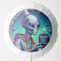 Alien holding Birthday Cake  Balloon