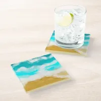 Turquoise Ocean Waves Seaside Coastal  Glass Coaster