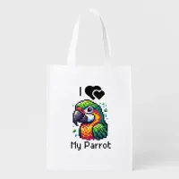 Pixel Art | Love My Parrot Personalized Grocery Bag