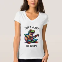 Cute Frog Playing a Guitar | Don't Worry, Be Hoppy T-Shirt