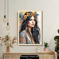 Nostalgic Flower Girl Retro Vintage Poster