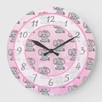 Cute pink elephant children's or baby nursery large clock