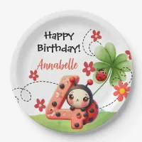 Ladybug / Watercolor 4th Birthday Paper Plate