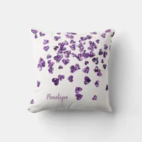 Purple Monogram Glitter Hearts Girly Throw Pillow