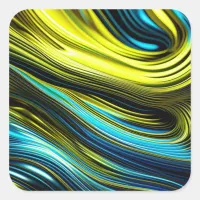 Blue and Gold Abstract Silk and Satin Rolls Square Sticker