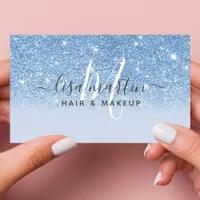 Signature Script Blue Glitter Modern Girly Business Card