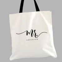 Mr Black White Newlywed Groom Script Personalized Tote Bag