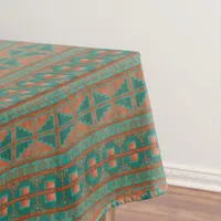 Southwestern Copper Teal Geometric Pattern Large Tablecloth