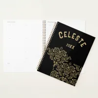 Monogrammed Gold Pattern on Black | Planner