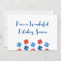 Christmas blue and red ornaments with snowflakes holiday card