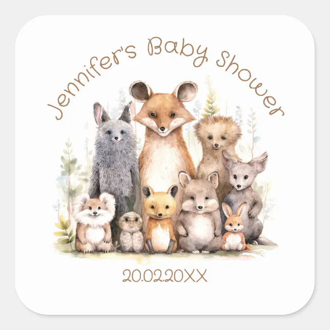 Forest Friends | Cute Animals | Baby Shower Square Sticker