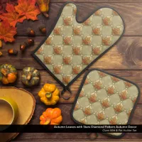 Autumn Leaves with Stars Diamond Pattern Oven Mitt & Pot Holder Set