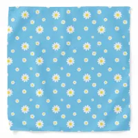 White Daisy Pattern on Bright Blue Bandana