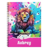 Rainbow Lion with Paint Splatter Kids Notebook