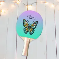 Colorful Stained Glass Butterfly Personalized Ping Pong Paddle