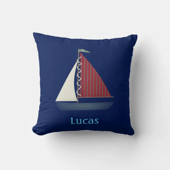 Cute Blue Toy Sailboat Throw Pillow