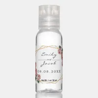 Elegant Gold Glitter Geometric Pink Floral Wedding Hand Sanitizer