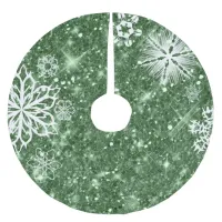 Snowflakes on Glitter Green ID454 Brushed Polyester Tree Skirt