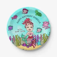 Pesonalized Hand darwn Mermaid Birthday Paper Plates