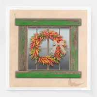 Southwest Chile Wreath on Rustic Green Wood Window Paper Dinner Napkins