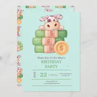 Cute Cow With Money Party Invitation