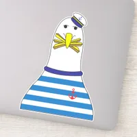 Funny Sailor Seagull Bird Eating French Fries Sticker